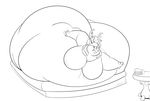  2017 anthro bed belly black_and_white burger cervine deer food hair immobile lying male mammal monochrome moobs morbidly_obese obese on_front overweight solo walkitalki 
