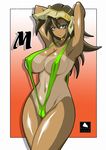  1girl artist_name breasts curvy dark_skin female large_breasts looking_at_viewer mana_(yuu-gi-ou) nipples smile swimsuit tan yu-gi-oh! yuu-gi-ou_duel_monsters 