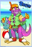  2017 claws clothing cub diaper dinosaur flippers inflatable male mask pool_toy purple_scales ring scales scalie sea snorkel tropicana vest water young 