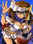  1boy 1girl atem breasts chibi dark_skin female large_breasts looking_at_viewer mana_(yuu-gi-ou) smile yu-gi-oh! yuu-gi-ou_duel_monsters 