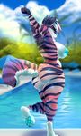  2017 anthro areola big_breasts big_butt blue_eyes breasts butt erect_nipples f-ss female fur huge_breasts looking_at_viewer looking_back mammal nipples nude quinnvex seductive slightly_chubby solo striped_fur stripes swimming_pool teeth thick_thighs tree water wide_hips 