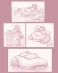  2017 bed bedroom belly big_belly cake comic cookie digital_media_(artwork) female food hair hyper hyper_belly kitchen monochrome morbidly_obese nipples obese overweight pasta saltypantz sequence solo spaghetti weight_gain 