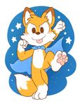  anthro blush canine cape clothing cub fox hindpaw lucky&#039;s_tale lucky_the_fox male mammal on_one_leg oob pawpads paws penis pointy_ears shota simple_background smile solo standing star tongue tongue_out uncut young 