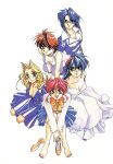  1990s_(style) 5girls arai_kiyomi bead_bracelet bead_necklace beads blazer blonde_hair blue_dress blue_eyes blue_hair bracelet braid breasts brown_eyes brown_hair buttons cleavage double-breasted double_bun dress earrings formal_clothes graduation_(series) hair_bun ishibashi_misako jacket jewelry katou_mika knees_up leaning_forward long_hair looking_at_viewer medium_hair miniskirt multiple_girls necklace non-web_source open_mouth parted_lips pink_eyes pink_hair retro_artstyle rimless_eyewear shoes short_hair simple_background sitting skirt smile sotsugyou_crossworld sotsugyou_graduation sphere_earrings tani_yurika twin_braids unworn_shoes v_arms white_background white_dress yasuda_maina yellow_shoes 
