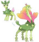  colored_skin evolutionary_line fakemon giraffe green_skin greg_andrade highres no_humans original pokemon pokemon_(creature) simple_background sugimori_ken_(style) tail thorns white_background 