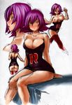 artist_request ass blush breasts dress gym_leader highres natsume_(pokemon) nintendo pokemon purple_hair sabrina team_rocket yellow_eyes 
