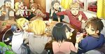  6+boys akami_fumio all_fours annie_leonhardt armin_arlert brown_hair christa_renz clenched_hand clenched_teeth closed_eyes coca-cola colossal_titan connie_springer dot_pixis eren_yeager eye_contact food green_eyes grey_hair highres indoors jean_kirchstein long_hair looking_at_another marco_bodt mikasa_ackerman mouth_hold multiple_boys multiple_girls pocky pocky_kiss pringle_duck red_shirt sasha_braus shared_food sharing_food shingeki_no_kyojin shirt tearing_up tears teeth window wooden_floor wrist_cuffs ymir_(shingeki_no_kyojin) yuri 