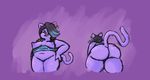  anthro big_breasts big_butt breasts butt cat catty_(undertale) clothed clothing ear_piercing feline fur hair invalid_tag mammal multicolored_hair nude partially_clothed piercing purple_fur simple_background smile undertale video_games 