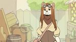  5_fingers animated anthro breasts brown_eyes brown_hair canine clothed clothing eyebrows eyewear female goggles hair kuroame long_hair looking_at_viewer mammal outside smile solo standing 