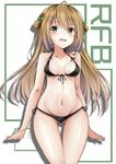  absurdres ass_visible_through_thighs bikini black_bikini breasts brown_hair front-tie_top girls_frontline green_eyes hakuya_(white_night) highres long_arms long_hair looking_at_viewer rfb_(girls_frontline) side-tie_bikini small_breasts solo swimsuit thigh_gap 