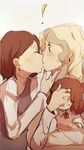  3girls blonde_hair brown_hair closed_eyes commentary diana_cavendish earrings family from_side highres holding_person if_they_mated ips_cells jewelry jkb78_uuz91520 kagari_atsuko kiss little_witch_academia mother_and_daughter multiple_girls nonohana older ring sketch upper_body wedding_band wife_and_wife yuri 