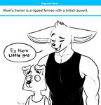 anthro canine clothed clothing duo english_text fennec fox fur kom komponi male mammal muscular open_mouth sweat text 