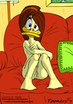  absurd_res anthro avian beak bed bird breasts duck female hair hi_res looney_tunes majike non-mammal_breasts nude pillow pussy simple_background smile solo tina_russo tooners warner_brothers white_background 