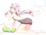 2429144768 :o backless_dress backless_outfit bare_back barefoot blue_eyes bow breasts brown_sweater dress eromanga_sensei food fruit hair_bow izumi_sagiri kneeling legs long_hair looking_at_viewer medium_breasts meme_attire naked_sweater open_mouth pink_bow sideboob silver_hair solo strawberry stuffed_animal stuffed_octopus stuffed_toy sweater sweater_dress virgin_killer_sweater 