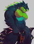  2017 anthro clothing dragon front_view invalid_tag knuxlight male penis piercing solo sweat underwear 