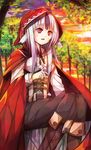  animal_ears black_hair boots fang fire_emblem fire_emblem_if fuussu_(21-kazin) grey_hair highres hood hoodie long_hair multicolored_hair open_mouth pink_eyes sitting solo tail tree two-tone_hair velour_(fire_emblem_if) wolf_ears wolf_tail 