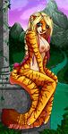  anthro areola blonde_hair breasts brown_nose detailed_background eyelashes feline female hair mammal nipples nude piercing robyn_paperdoll sitting smile solo tiger 