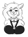  anthro breasts canine collar female greyscale komponi looking_at_viewer mammal monochrome smile solo spiked_collar spikes tongue tongue_out 