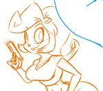  bandicoot breasts cleavage clothed clothing coco_bandicoot crash_bandicoot_(series) female gun mammal marsupial monochrome ponytail ranged_weapon solo unknown_artist video_games weapon 