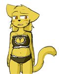  2017 anthro bittersweet_candy_bowl blush cat feline female fiona_(artist) fur keyhole_bra mammal midriff navel simple_background solo sue_(bcb) whiskers white_background yellow_fur 