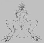  2017 anthro anus avian beak bird black_and_white blush breasts claws crouching decidueye digital_drawing_(artwork) digital_media_(artwork) feathers female looking_at_viewer monochrome nintendo nipples owl pok&eacute;mon presenting presenting_pussy pussy simple_background sketch small_breasts smile solo tail_feathers video_games white_background yaroul 