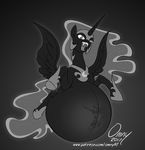  armor black_and_white equine fangs female friendship_is_magic glowing horn hyper_pregnant laugh mammal monochrome my_little_pony omny87 pregnant winged_unicorn wings 