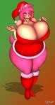  2016 amy_rose anthro big_breasts blush breasts cleavage clothed clothing female hedgehog huge_breasts hyper hyper_breasts mammal solo sonic_(series) supersonicrulaa x-mas 