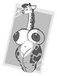  anthro big_breasts breasts female giraffe greyscale huge_breasts hyper hyper_breasts komponi looking_at_viewer mammal monochrome nipples nude overweight smile solo standing 