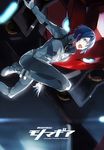  blue_eyes blue_hair gigas_machina kanoya_rui male_focus mecha open_mouth pilot_suit re:creators short_hair takerusilt 