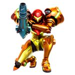  3d absurdres arm_cannon armor full_armor full_body glowing hand_on_own_arm hand_up helmet highres knee_up looking_at_viewer metroid metroid:_samus_returns official_art one_knee power_armor power_suit samus_aran shiny shiny_clothes shoulder_pads solo transparent_background varia_suit weapon 