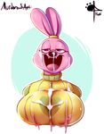  2016 after_sex anthro big_breasts breasts chowder_(series) clothed clothing cum cum_on_clothing cum_on_face digital_drawing_(artwork) digital_media_(artwork) female hi_res komponi lagomorph mammal murderousart open_mouth panini_(chowder) rabbit simple_background solo 