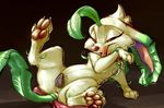  anatomically_correct animal_genitalia animal_pussy anus bow canine_pussy carrot_(artist) edit eeveelution female feral flora_fauna hi_res leafeon licking licking_lips nintendo pillow plant pok&eacute;mon pussy simple_background solo tongue tongue_out video_games 