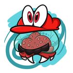  alien animate_inanimate big_eyes cappy close-up crossover cute dinggoob facial_hair feral hat mario_bros metroid metroid_(species) mustache nintendo possession simple_background super_mario_odyssey video_games white_background 
