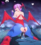  1girl ahegao anal anal_object_insertion anal_tail animal_print animated animated_gif ass back bad_perspective bare_shoulders bat_print butt_plug crotch_cutout cum cum_in_pussy demon_girl demon_wings derpixon fake_tail girl_on_top head_wings hetero lilith_aensland object_insertion pantyhose penis print_legwear purple_hair red_wings reverse_cowgirl_position sex short_hair solo_focus straddling strapless succubus tail torn_clothes torn_legwear vaginal vampire_(game) wings 