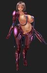  1girl android armor barcode barcode_tattoo breasts brown_hair high_heels labia large_breasts pubic_tattoo short_hair solo standing tagme tattoo vaginal_insertion weapon 
