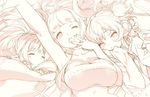  akiyoshi_haru andira_(granblue_fantasy) anila_(granblue_fantasy) animal_ears bare_shoulders breasts cleavage closed_eyes collarbone granblue_fantasy large_breasts long_sleeves mahira_(granblue_fantasy) monkey_ears monochrome multiple_girls one_eye_closed pointy_ears ponytail strapless tubetop yawning 