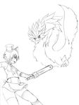  2girls camel_(dansen) female hat mizutsune monochrome monster_girl monster_hunter multiple_girls open_mouth personification profile weapon 