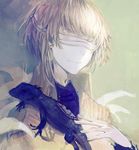  animal animal_on_shoulder blindfold cipactli coat earrings eyes fabri fantasy flower green_background jewelry lizard male_focus pale_skin petting pixiv_fantasia pixiv_fantasia_t solo stud_earrings upper_body white_flower white_hair 