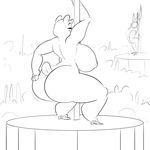  anthro bear big_breasts breasts clothing dancing female footwear greyscale group high_heels huge_breasts komponi lagomorph mammal monochrome nipples nude pole pole_dancing rabbit shoes slightly_chubby smile strip_club thick_thighs 
