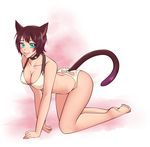  &lt;3 5_toes all_fours animal_humanoid bikini blue_eyes breasts cat_humanoid cleavage clothed clothing collar eyebrows eyelashes facial_markings feline female final_fantasy final_fantasy_xiv hair highlights humanoid looking_at_viewer mammal markings miqo&#039;te open_mouth purple_hair ribbons simple_background smile snowmishibari solo square_enix swimsuit teeth toes tongue video_games 