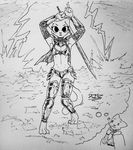  2017 anthro armor battle bikini_armor breasts cerebropodrido cleavage clothed clothing feline female imagination katia_managan looking_at_viewer magic mammal melee_weapon navel pose prequel simple_background solo standing sword the_elder_scrolls traditional_media_(artwork) video_games weapon webcomic 