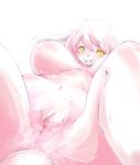  1girl female from_below furry kanzaki_(doritoru) looking_down nude open_mouth pussy rabbit solo white_hair yellow_eyes 
