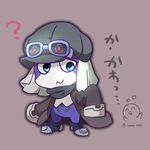  ? ambiguous_gender appmon blue_eyes clothing digimon eyewear goggles hat jamp_0322 japanese_text offmon signature solo standing tagme text 