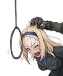  1boy 1girl artist_request bent_over blonde_hair blush execution head_out_of_frame peril punishment restrained rope tagme uniform 