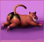  anthro benjamin_clawhauser bulge butt cheetah clothed clothing disney doughnut feline food gamibri mammal topless underwear zootopia 