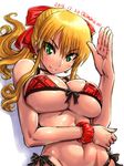  1girl amania_orz bikini blonde_hair breasts character_request cleavage copyright_request green_eyes large_breasts long_hair looking_at_viewer ponytail tagme underboob 