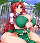  after_paizuri breasts bursting_breasts cleavage huge_breasts monaka standing touhou wide_hips 