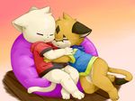  anthro balls bottomless cat clothed clothing cub cute eyes_closed feline hoodie hug male male/male mammal moki_(character) norphen norphen_(character) sitting sleeping young 