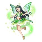  ;d armlet black_eyes black_hair bracelet bug butterfly butterfly_wings collarbone crop_top full_body green_skirt green_wings head_wreath highres hime_cut insect jewelry long_hair midriff navel necklace official_art one_eye_closed open_mouth skirt sleeveless smile solo stomach sword_art_online sword_art_online:_code_register transparent_background very_long_hair wings yui_(sao) 