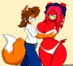  2015 anthro big_breasts breasts canine cleavage clothed clothing duo echidna female fox huge_breasts lien-da male mammal monotreme supersonicrulaa 